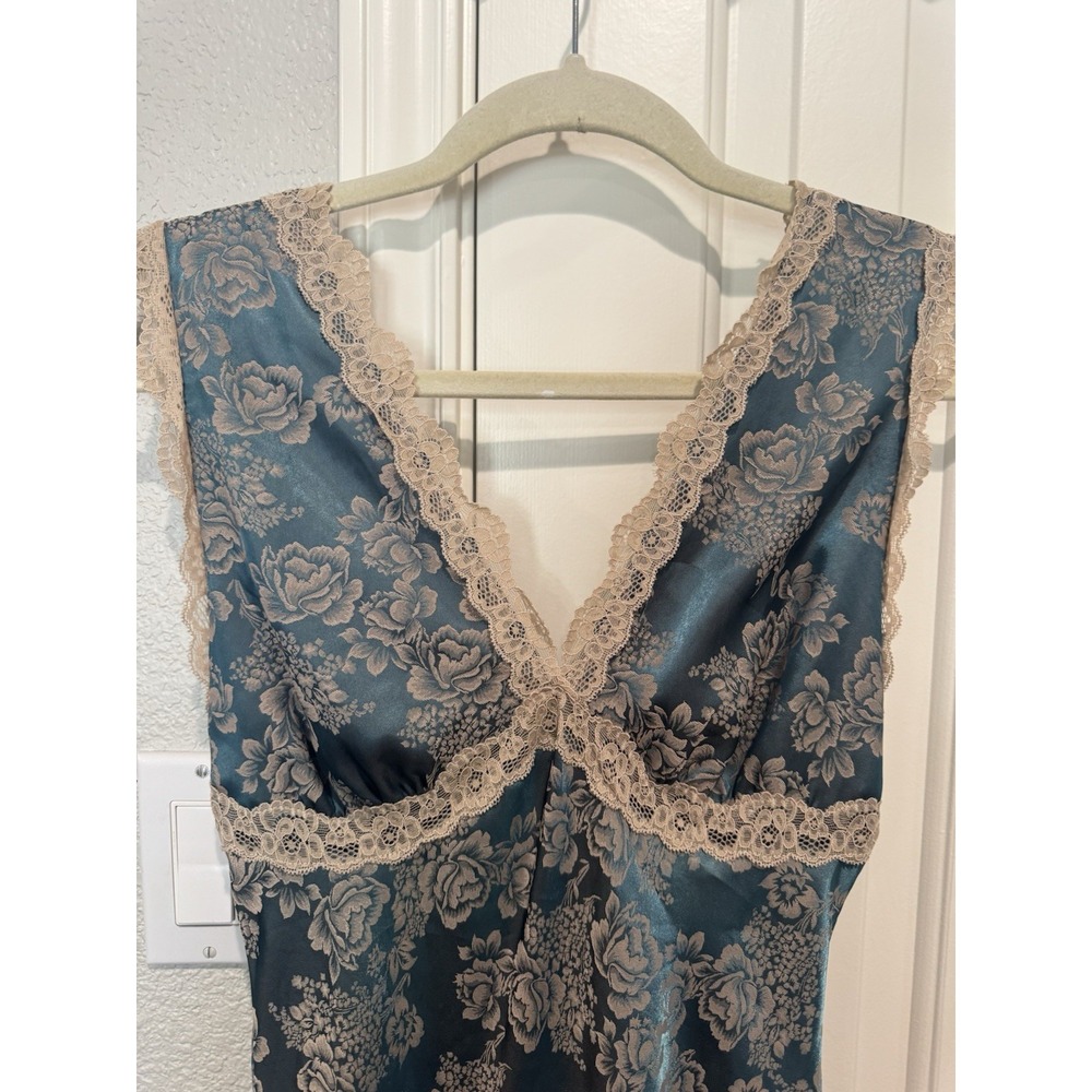 Allison & Kelly Slip Dress Burnout Floral Jacquard Maxi Lace Blue Fairy Small - Picture 4 of 7